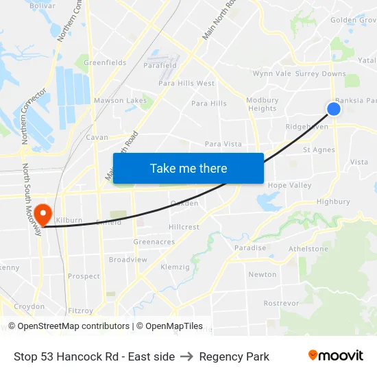 Stop 53 Hancock Rd - East side to Regency Park map
