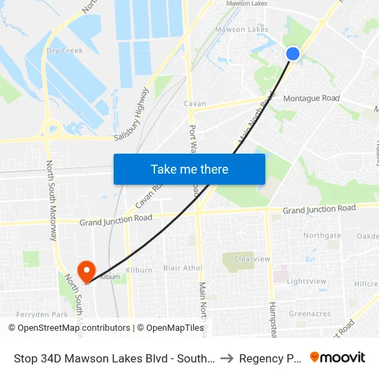 Stop 34D Mawson Lakes Blvd - South side to Regency Park map