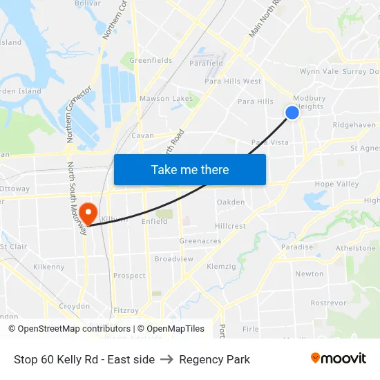 Stop 60 Kelly Rd - East side to Regency Park map