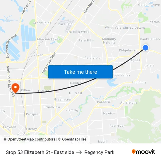 Stop 53 Elizabeth St - East side to Regency Park map