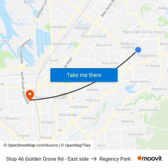 Stop 46 Golden Grove Rd - East side to Regency Park map