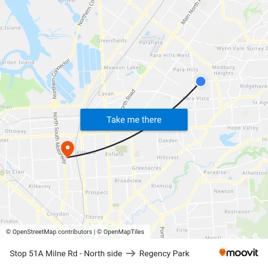 Stop 51A Milne Rd - North side to Regency Park map