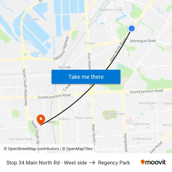 Stop 34 Main North Rd - West side to Regency Park map