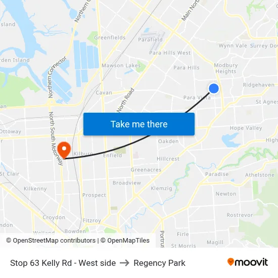 Stop 63 Kelly Rd - West side to Regency Park map