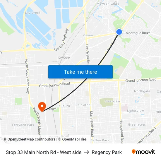 Stop 33 Main North Rd - West side to Regency Park map