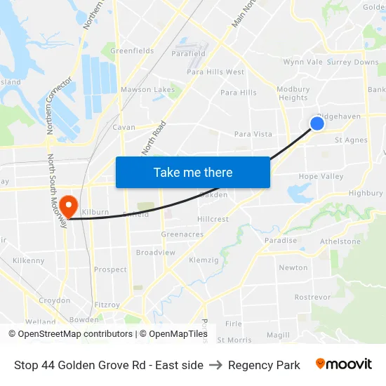 Stop 44 Golden Grove Rd - East side to Regency Park map