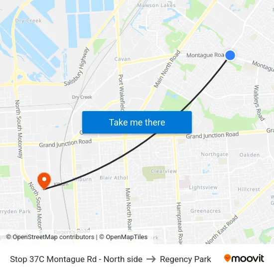 Stop 37C Montague Rd - North side to Regency Park map