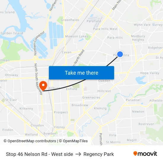 Stop 46 Nelson Rd - West side to Regency Park map