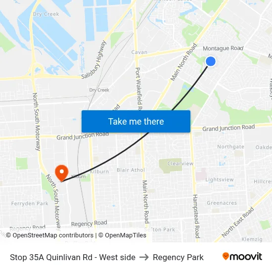 Stop 35A Quinlivan Rd - West side to Regency Park map
