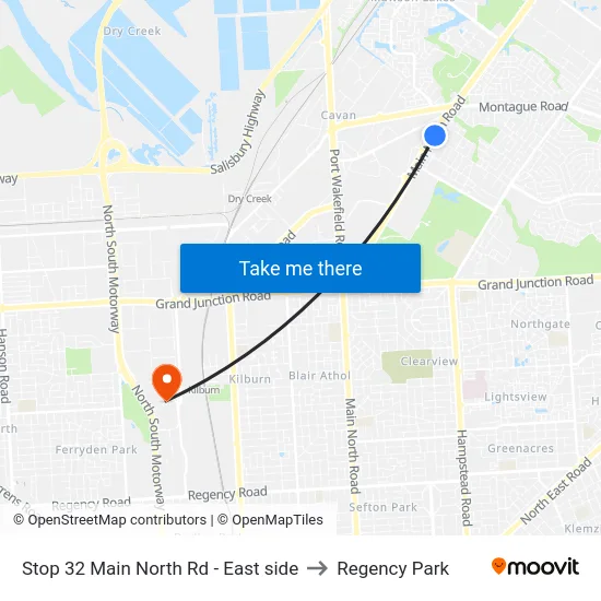 Stop 32 Main North Rd - East side to Regency Park map