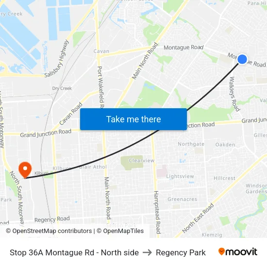 Stop 36A Montague Rd - North side to Regency Park map