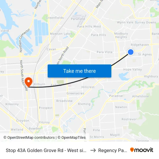 Stop 43A Golden Grove Rd - West side to Regency Park map