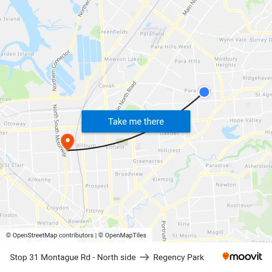 Stop 31 Montague Rd - North side to Regency Park map