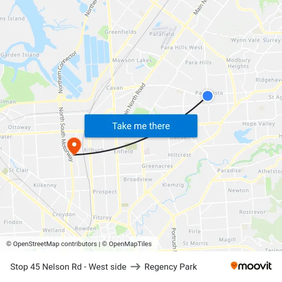 Stop 45 Nelson Rd - West side to Regency Park map