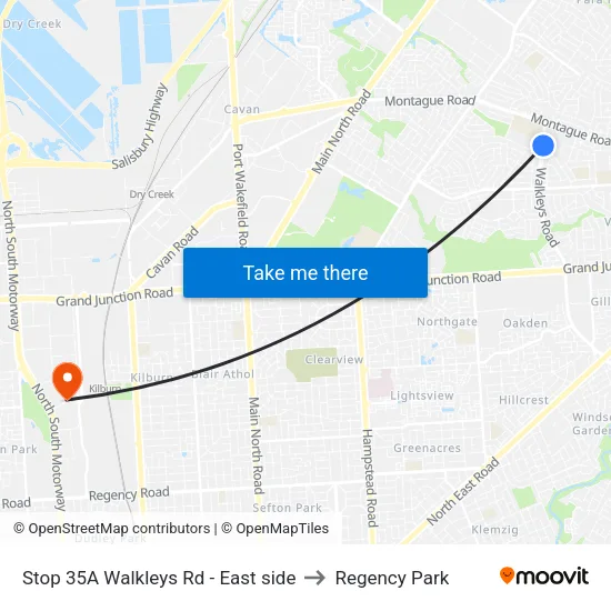 Stop 35A Walkleys Rd - East side to Regency Park map