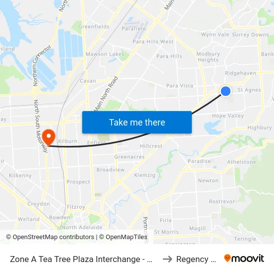 Zone A Tea Tree Plaza Interchange - West side to Regency Park map