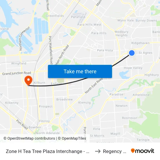 Zone H Tea Tree Plaza Interchange - West side to Regency Park map