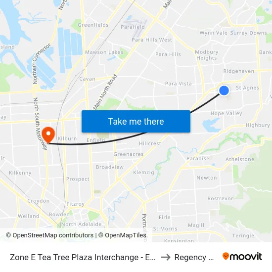 Zone E Tea Tree Plaza Interchange - East side to Regency Park map