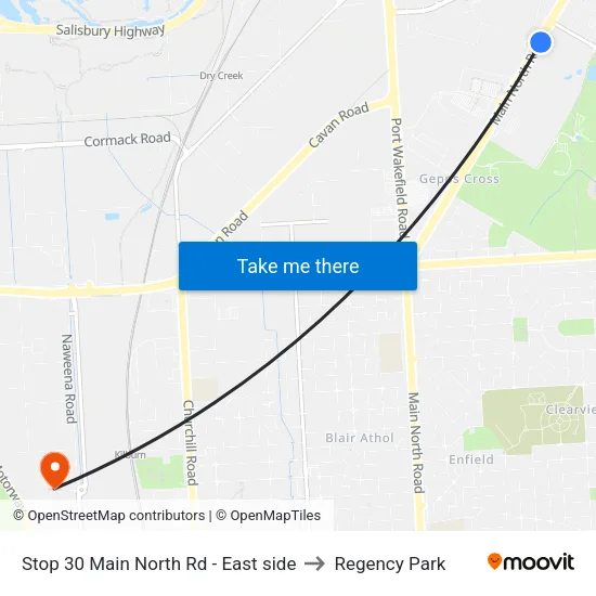Stop 30 Main North Rd - East side to Regency Park map