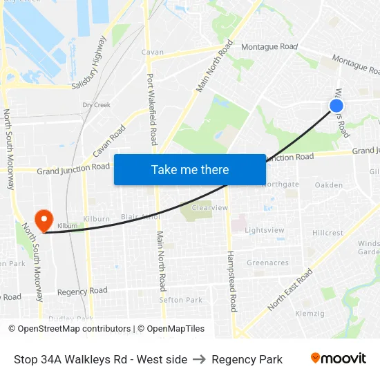 Stop 34A Walkleys Rd - West side to Regency Park map