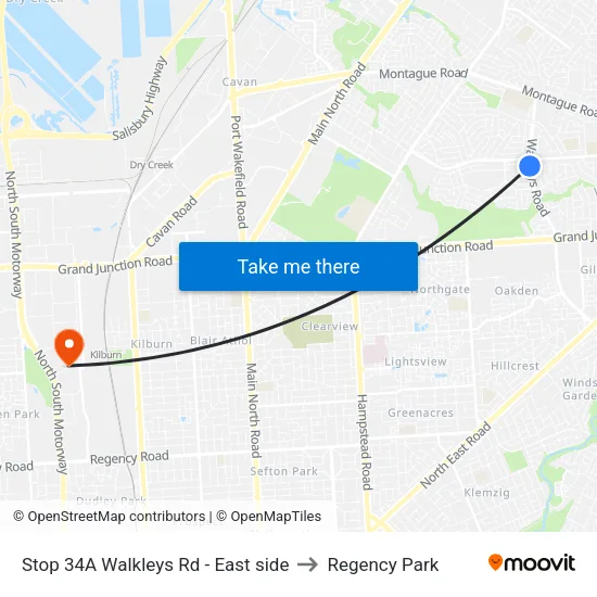 Stop 34A Walkleys Rd - East side to Regency Park map
