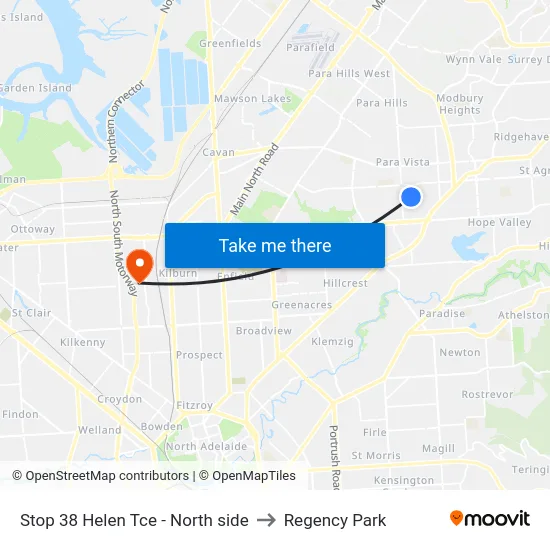 Stop 38 Helen Tce - North side to Regency Park map