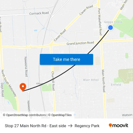 Stop 27 Main North Rd - East side to Regency Park map