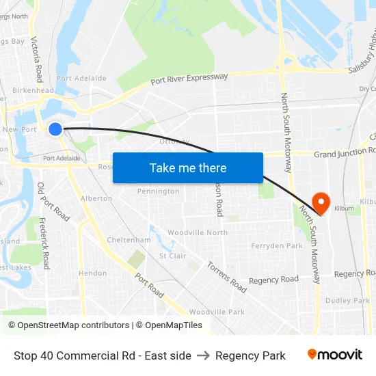 Stop 40 Commercial Rd - East side to Regency Park map