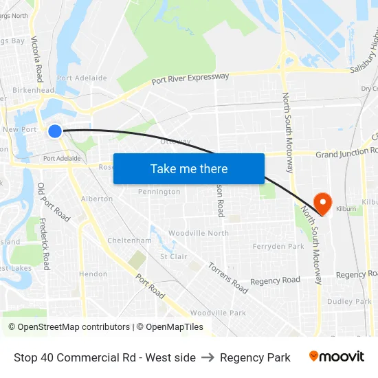Stop 40 Commercial Rd - West side to Regency Park map