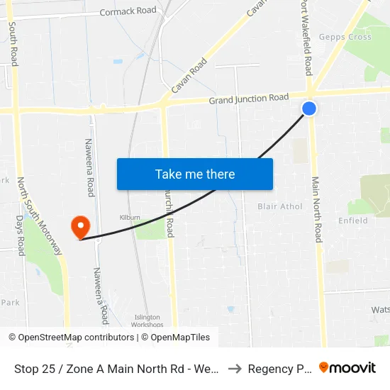 Stop 25 / Zone A Main North Rd - West side to Regency Park map