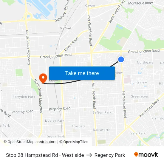 Stop 28 Hampstead Rd - West side to Regency Park map