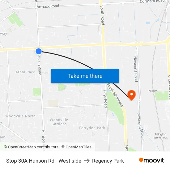 Stop 30A Hanson Rd - West side to Regency Park map
