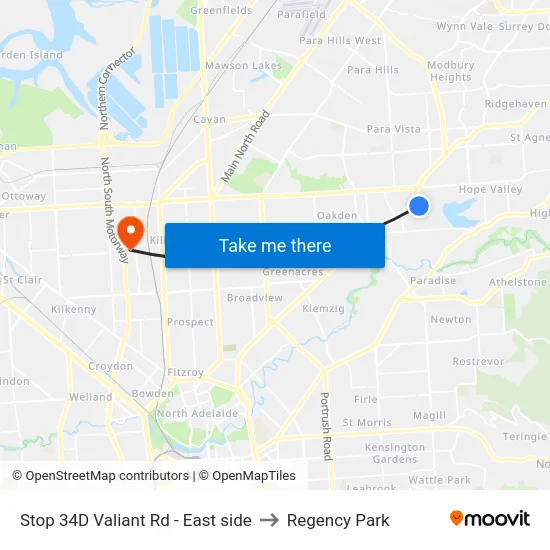 Stop 34D Valiant Rd - East side to Regency Park map