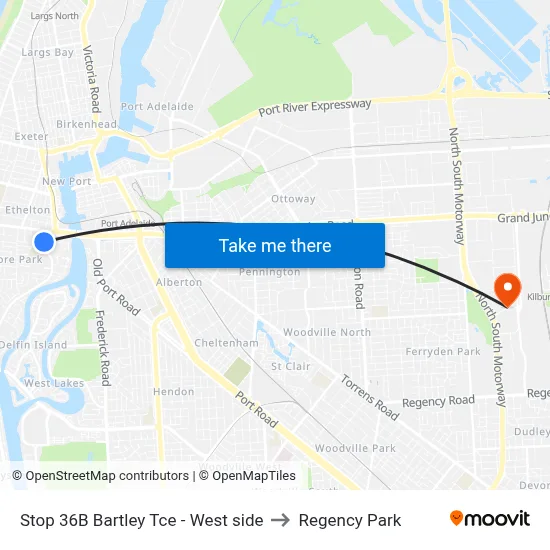 Stop 36B Bartley Tce - West side to Regency Park map