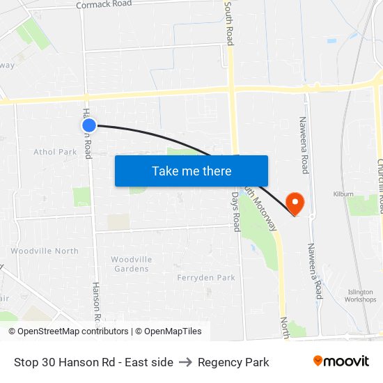 Stop 30 Hanson Rd - East side to Regency Park map