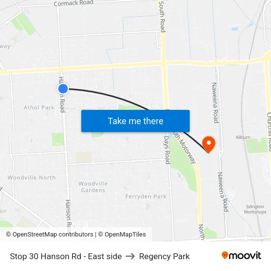 Stop 30 Hanson Rd - East side to Regency Park map