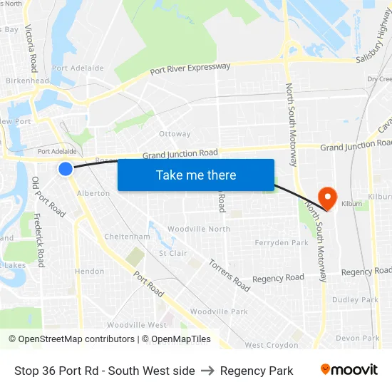 Stop 36 Port Rd - South West side to Regency Park map