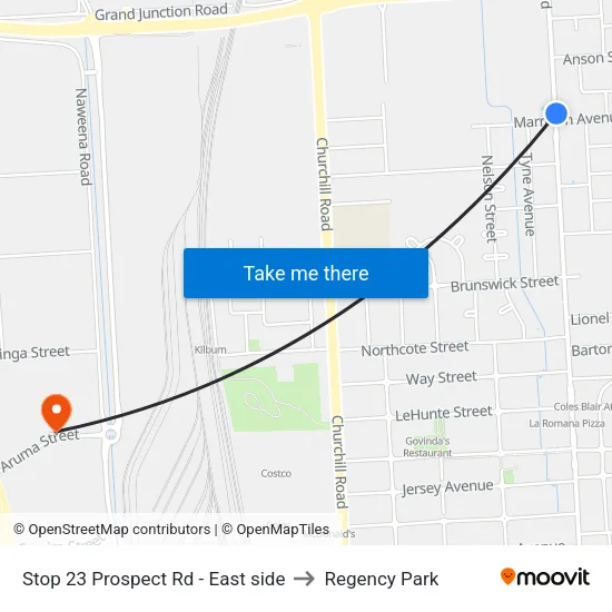 Stop 23 Prospect Rd - East side to Regency Park map