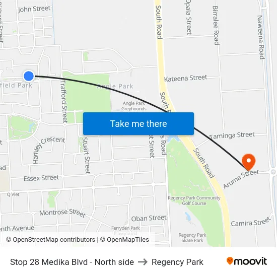 Stop 28 Medika Blvd - North side to Regency Park map