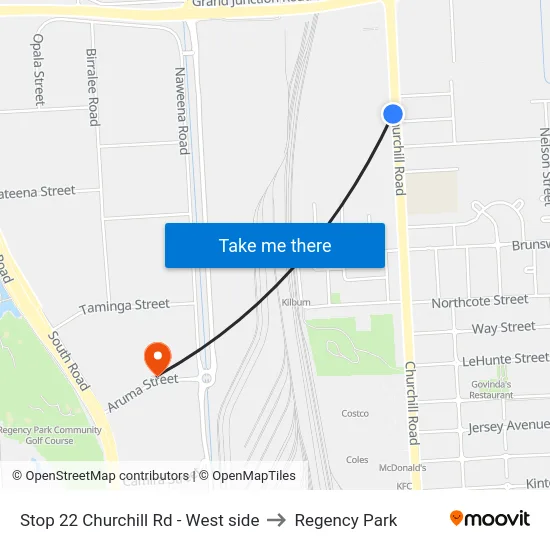 Stop 22 Churchill Rd - West side to Regency Park map
