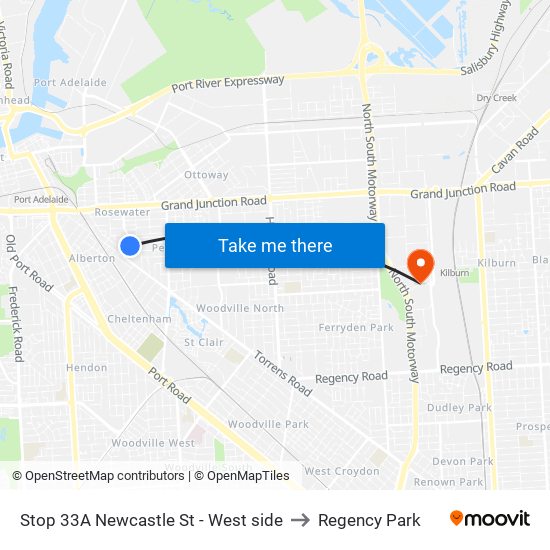 Stop 33A Newcastle St - West side to Regency Park map