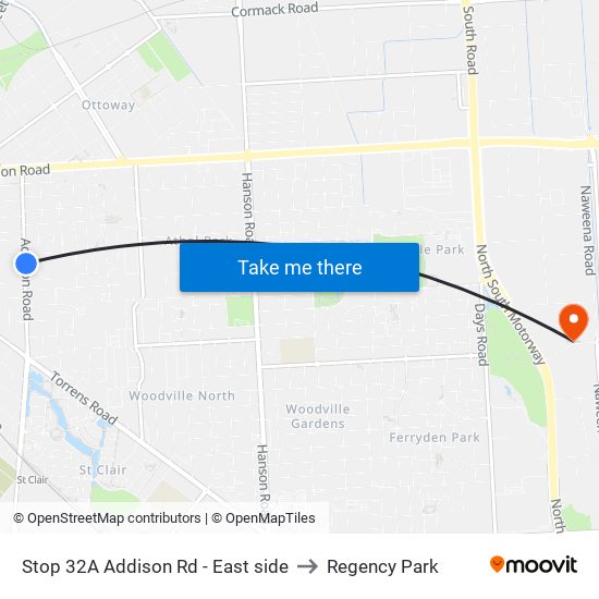 Stop 32A Addison Rd - East side to Regency Park map