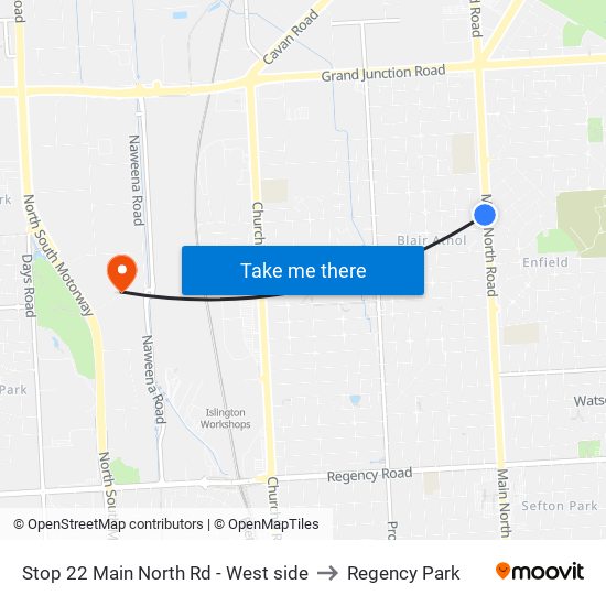 Stop 22 Main North Rd - West side to Regency Park map