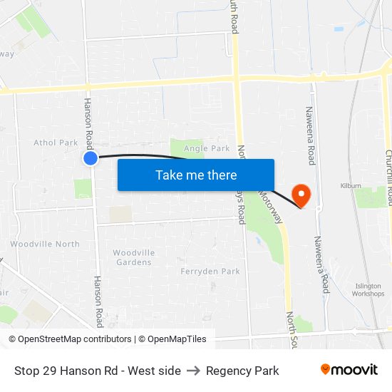 Stop 29 Hanson Rd - West side to Regency Park map