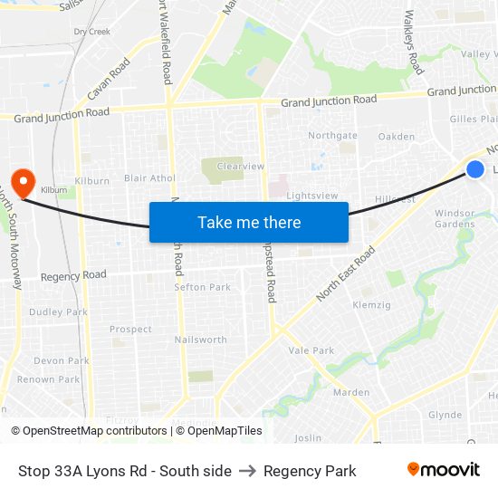 Stop 33A Lyons Rd - South side to Regency Park map