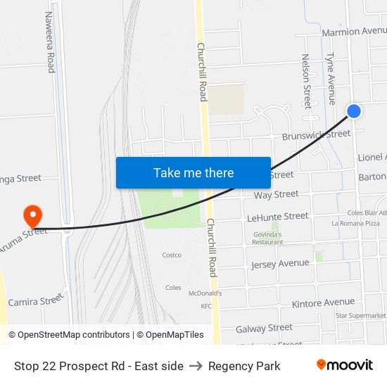 Stop 22 Prospect Rd - East side to Regency Park map