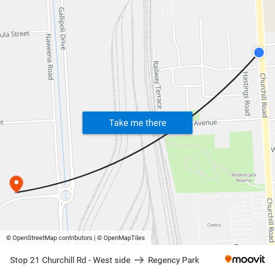 Stop 21 Churchill Rd - West side to Regency Park map