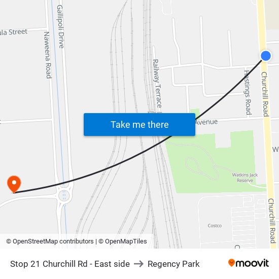 Stop 21 Churchill Rd - East side to Regency Park map