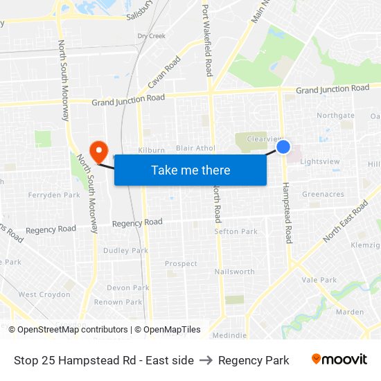 Stop 25 Hampstead Rd - East side to Regency Park map