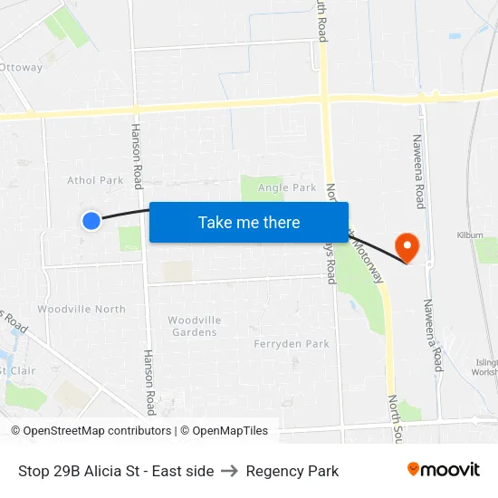 Stop 29B Alicia St - East side to Regency Park map